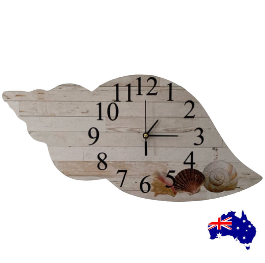 Clock Wall Shell Coastal Beach Aussie Made