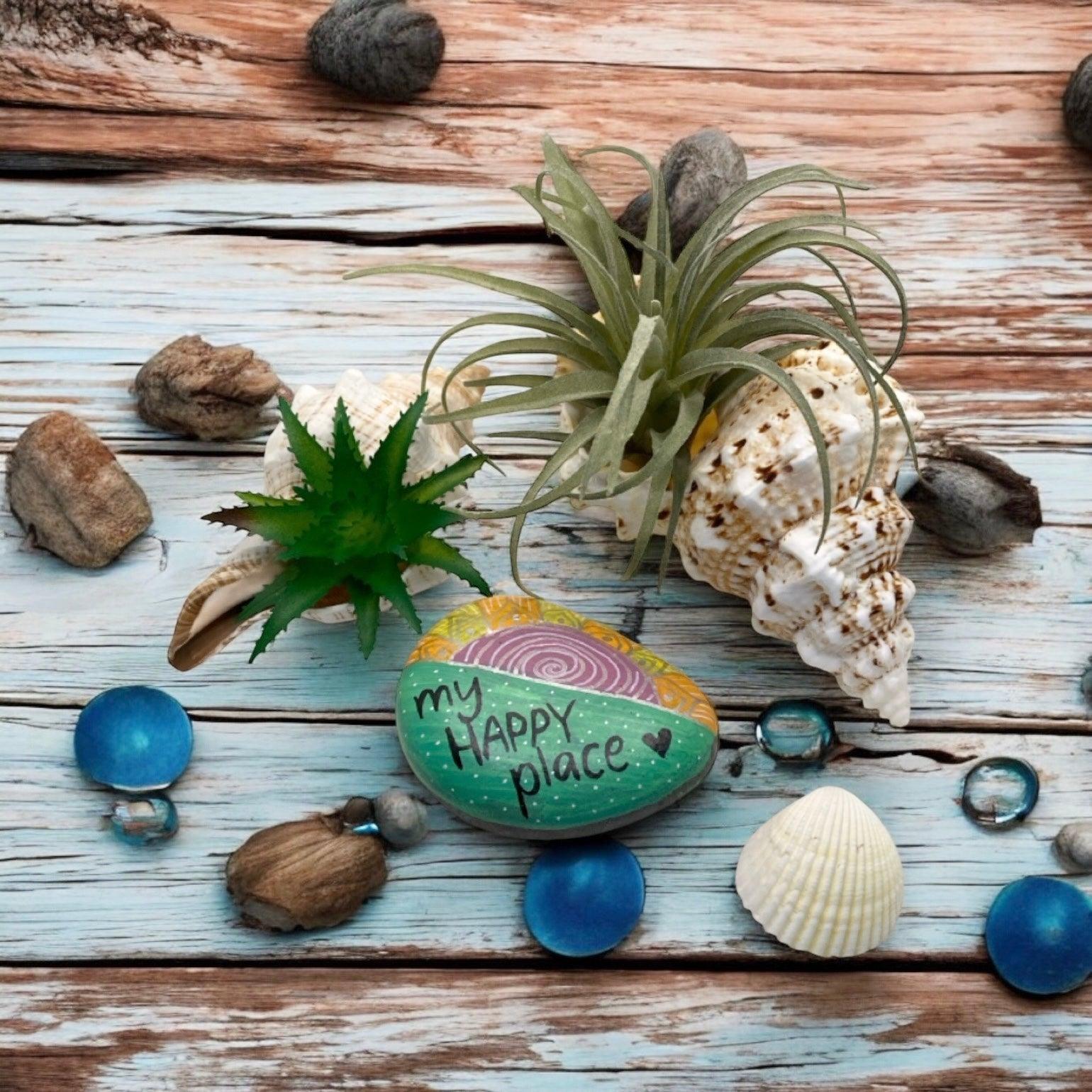 Air Plant Succulent Shell Happy Place Rock Gift - The Renmy Store Homewares & Gifts 