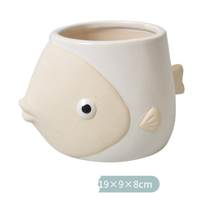 Planter Pot Fish Coastal Blue White Red Pink Yellow Green