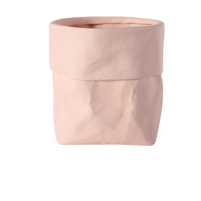Rustic Bag Planter Pot - Ceramic Paper Bag Flower Pot