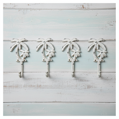 4 Palm Tree Hooks on Rustic Light Blue Timber