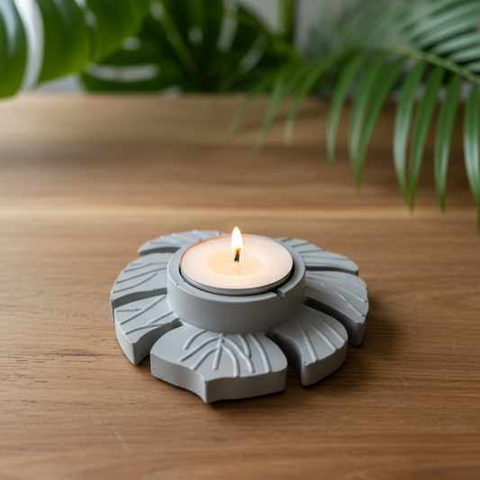 Monstera Leaf Candle Holder | Handmade Concrete Tealight Aussie Made Tropical Decor