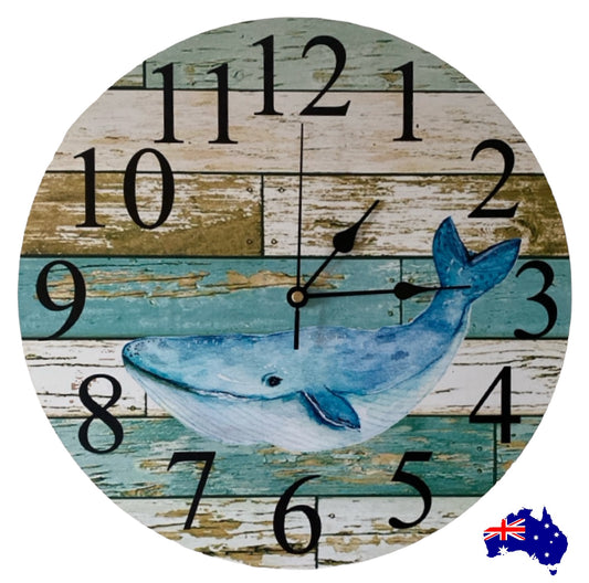 Clock Wall Whale Coastal Aussie Made - The Renmy Store Homewares & Gifts 