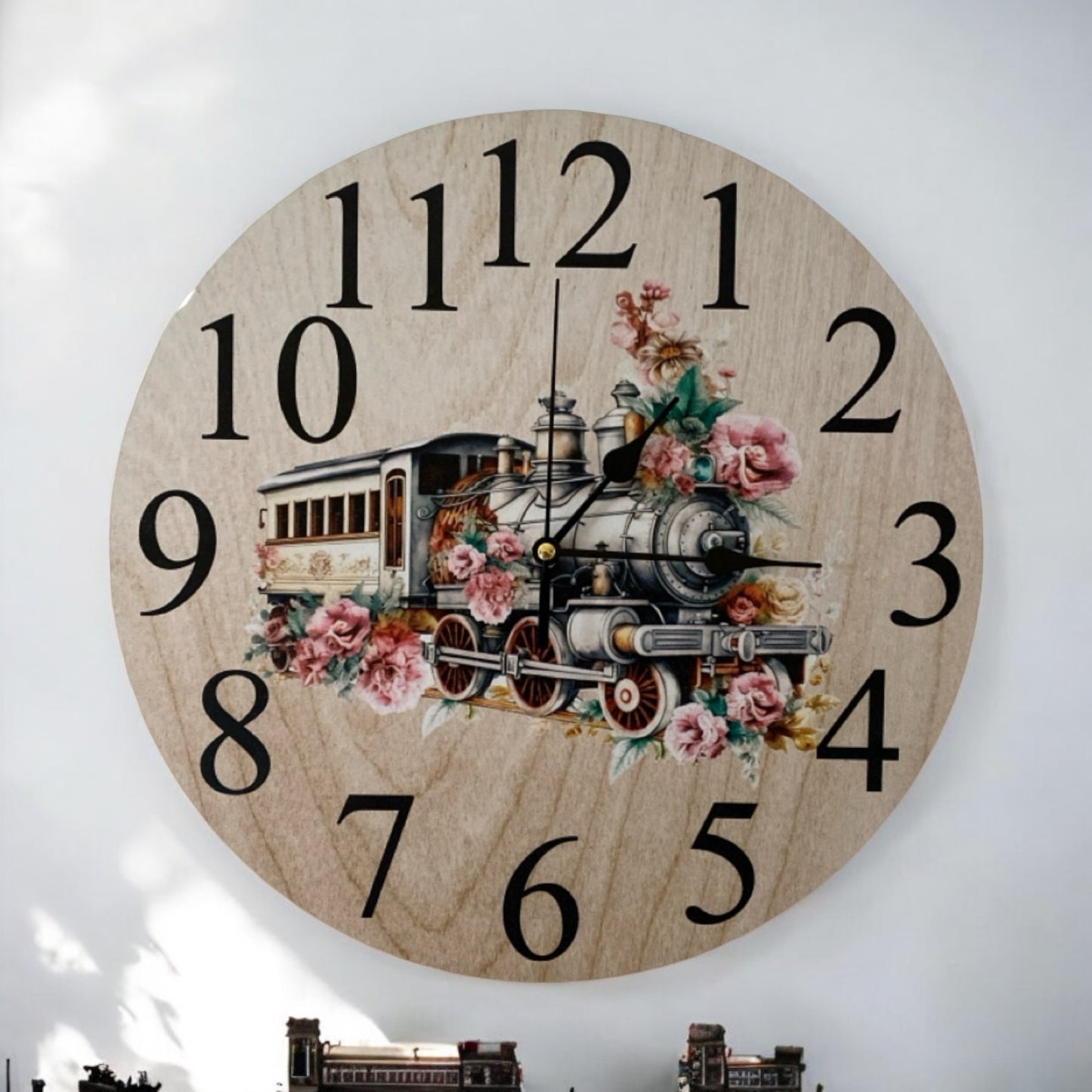 Clock Wall Floral Train Shabby Chic Aussie Made - The Renmy Store Homewares & Gifts 