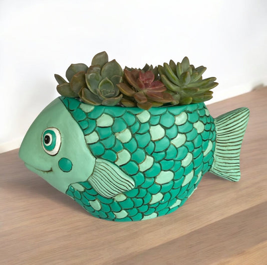 Fish Teal Funky Pot Planter Plant Large - The Renmy Store Homewares & Gifts 