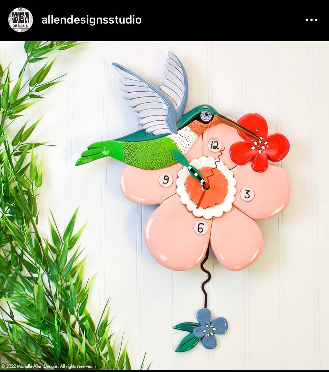 Clock Wall Bird Hummingbird Flower Allen Designs Pendulum - The Renmy Store Homewares & Gifts 