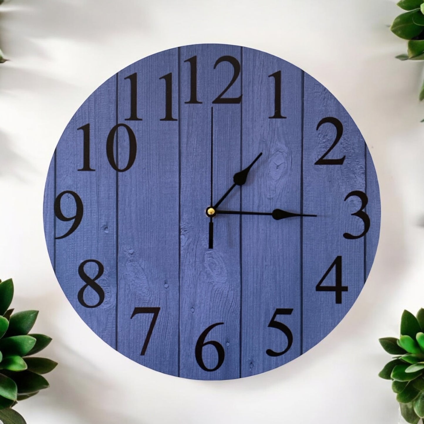 Clock Wall Timber Rustic Dark Blue Aussie Made