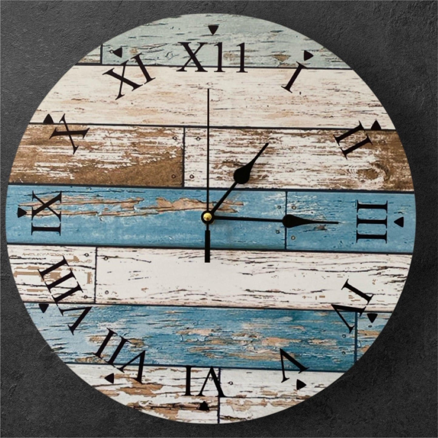 Clock Wall Rustic Blue Roman Numerals Aussie Made - The Renmy Store Homewares & Gifts 