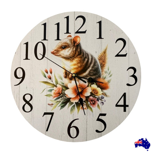 Clock Wall Bandicoot Floral 30cm 60cm Aussie Made