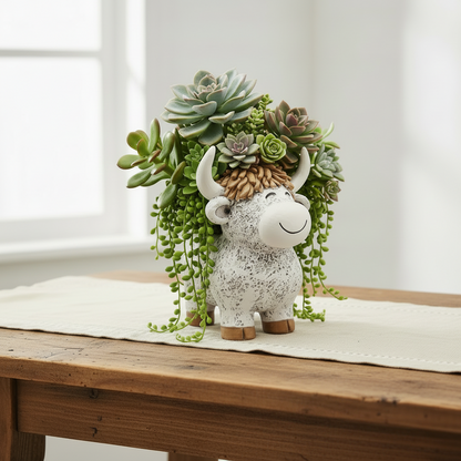 Highland Cow Planter Pot - Farmhouse Country Garden Decor