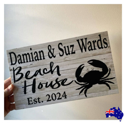 Beach House Est. Custom Name Crab Sign - The Renmy Store Homewares & Gifts 