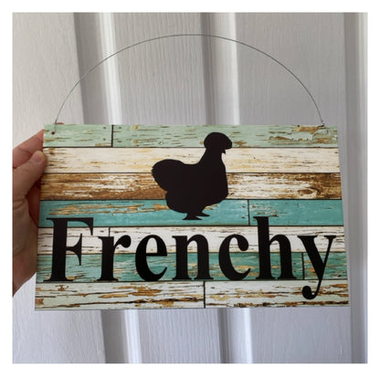 Silkie Chicken Custom Personalised Sign Rustic Blue