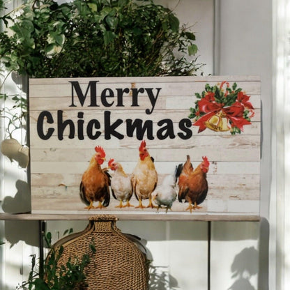 Merry Chickmas Christmas Chicken Rooster Funny Sign - The Renmy Store Homewares & Gifts 