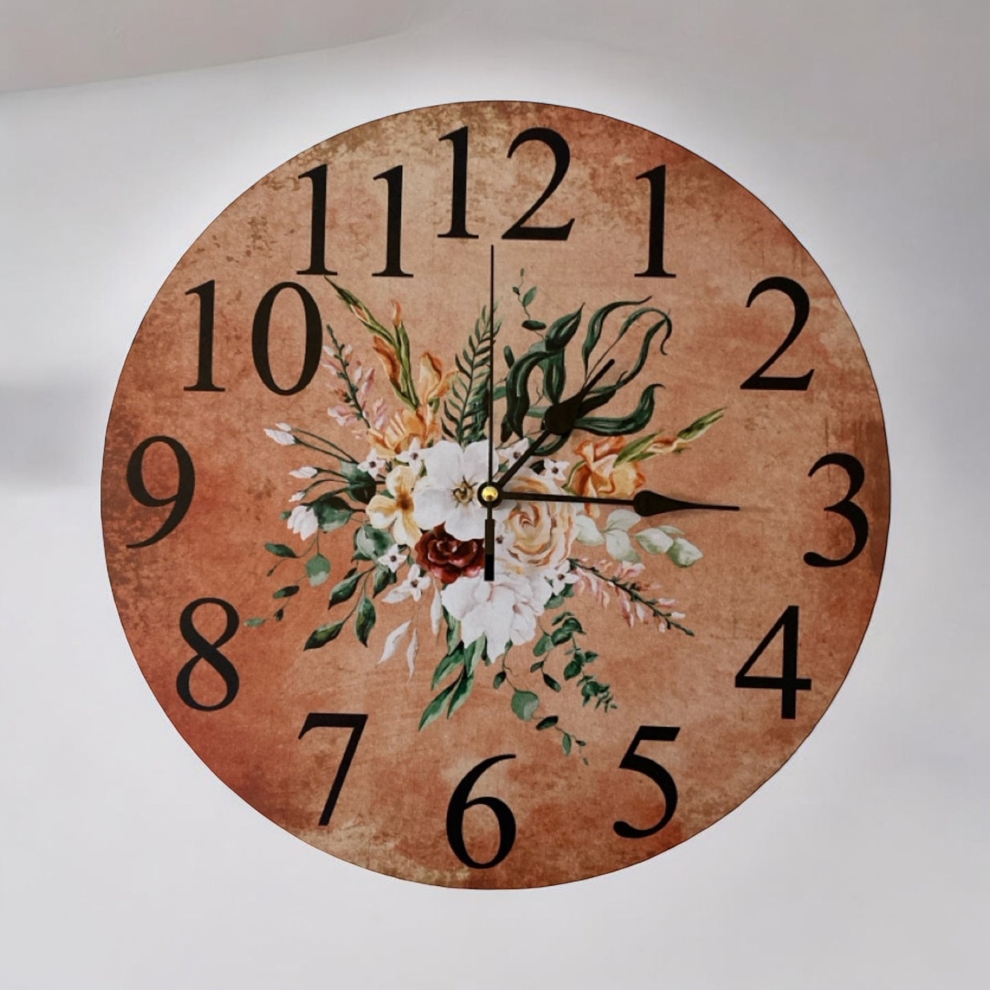 Clock Wall Floral Warm Flowers Country Cottage Aussie Made - The Renmy Store Homewares & Gifts 