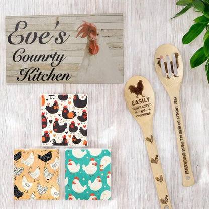 Chicken Utensils Dish Cloths Personalised Kitchen Sign Gift Set - The Renmy Store Homewares & Gifts 