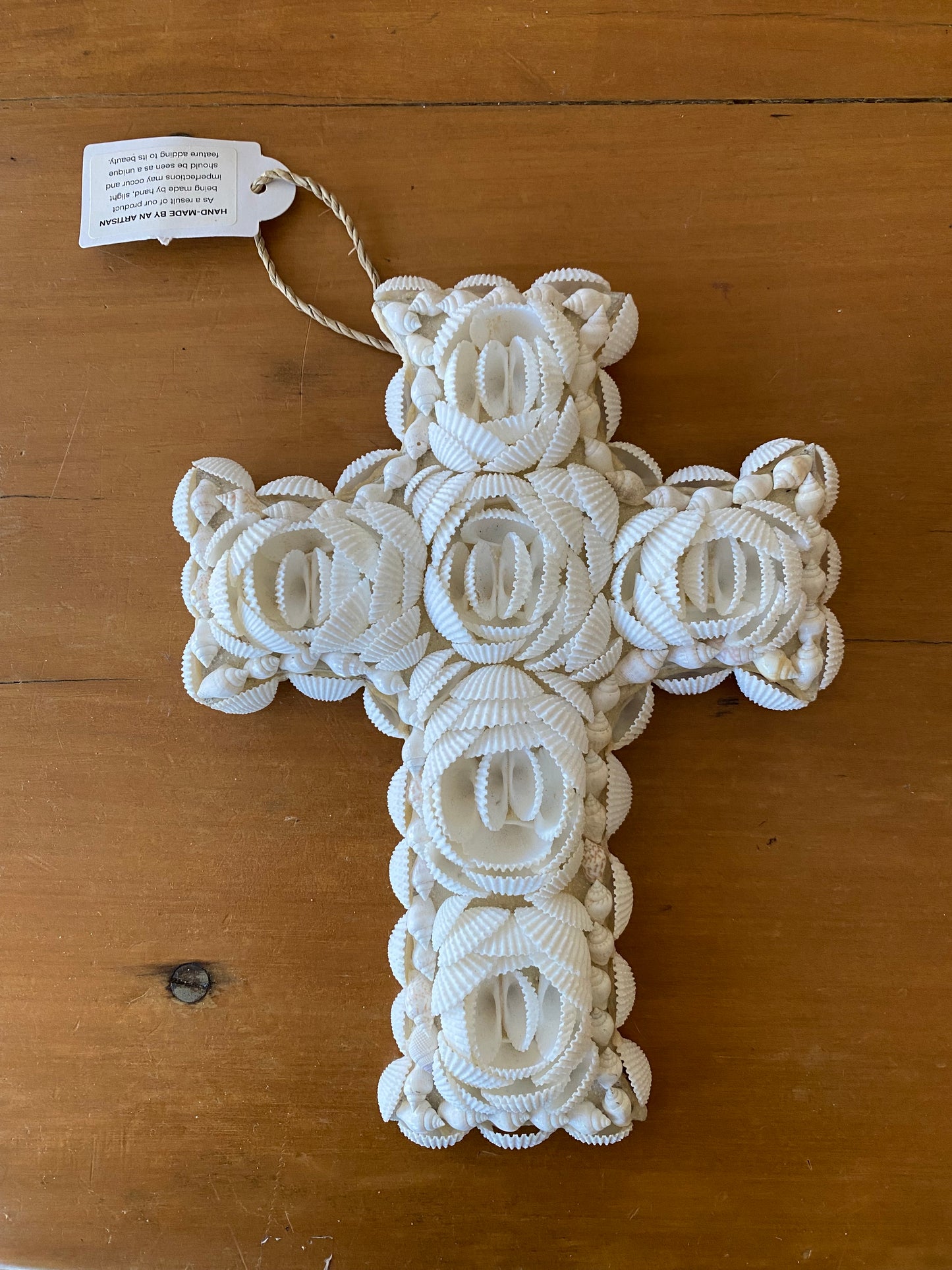 Handmade Hanging Wood Shell Cross | Artisan Bali | Coastal Boho Decor