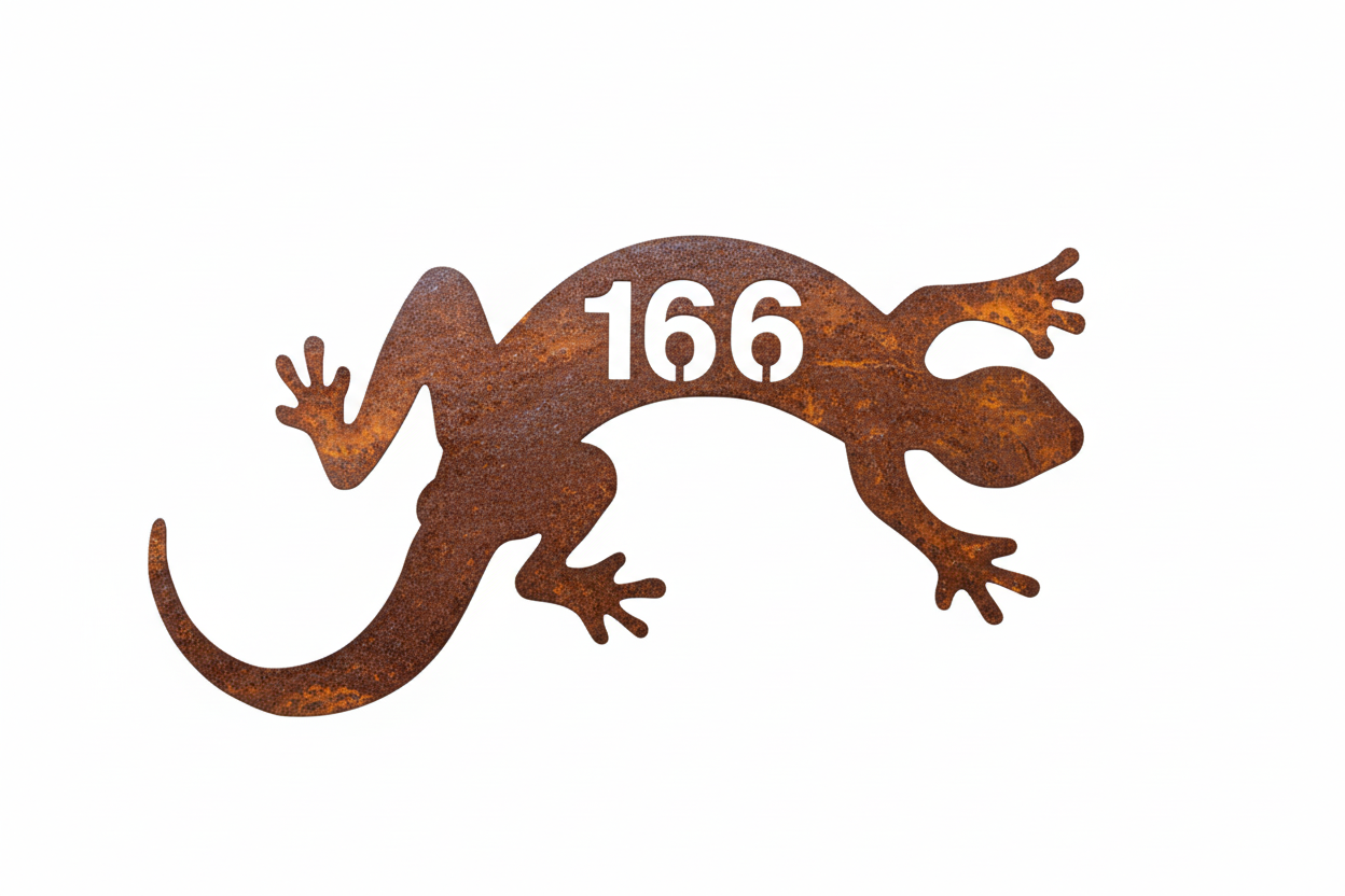 Custom Lizard Gecko House Number Coastal Sign - Personalised Rusty Metal Steel Sign - Australian Made