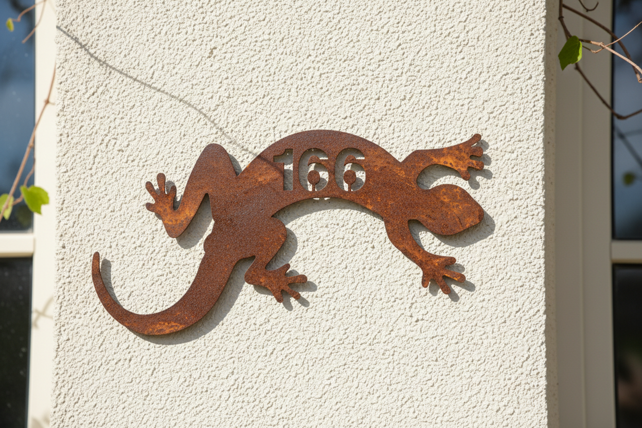 Custom Lizard Gecko House Number Coastal Sign - Personalised Rusty Metal Steel Sign - Australian Made