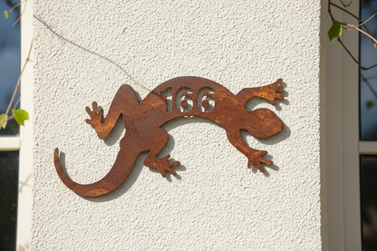 Custom Lizard Gecko House Number Coastal Sign - Personalised Rusty Metal Steel Sign - Australian Made