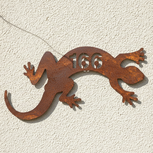 Custom Lizard Gecko House Number Coastal Sign - Personalised Rusty Metal Steel Sign - Australian Made
