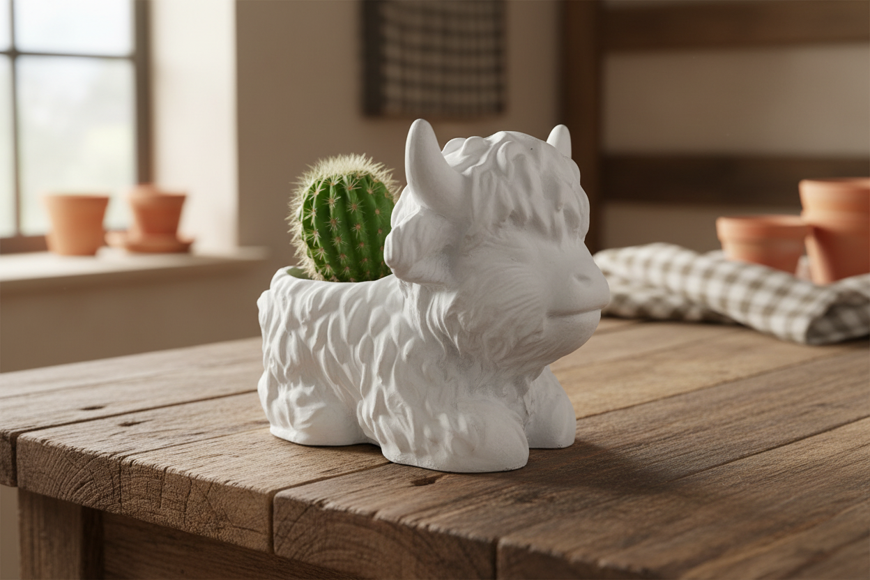 Highland Cow Planter Pot & Candle Holder | Handmade Concrete Farmhouse Aussie Made