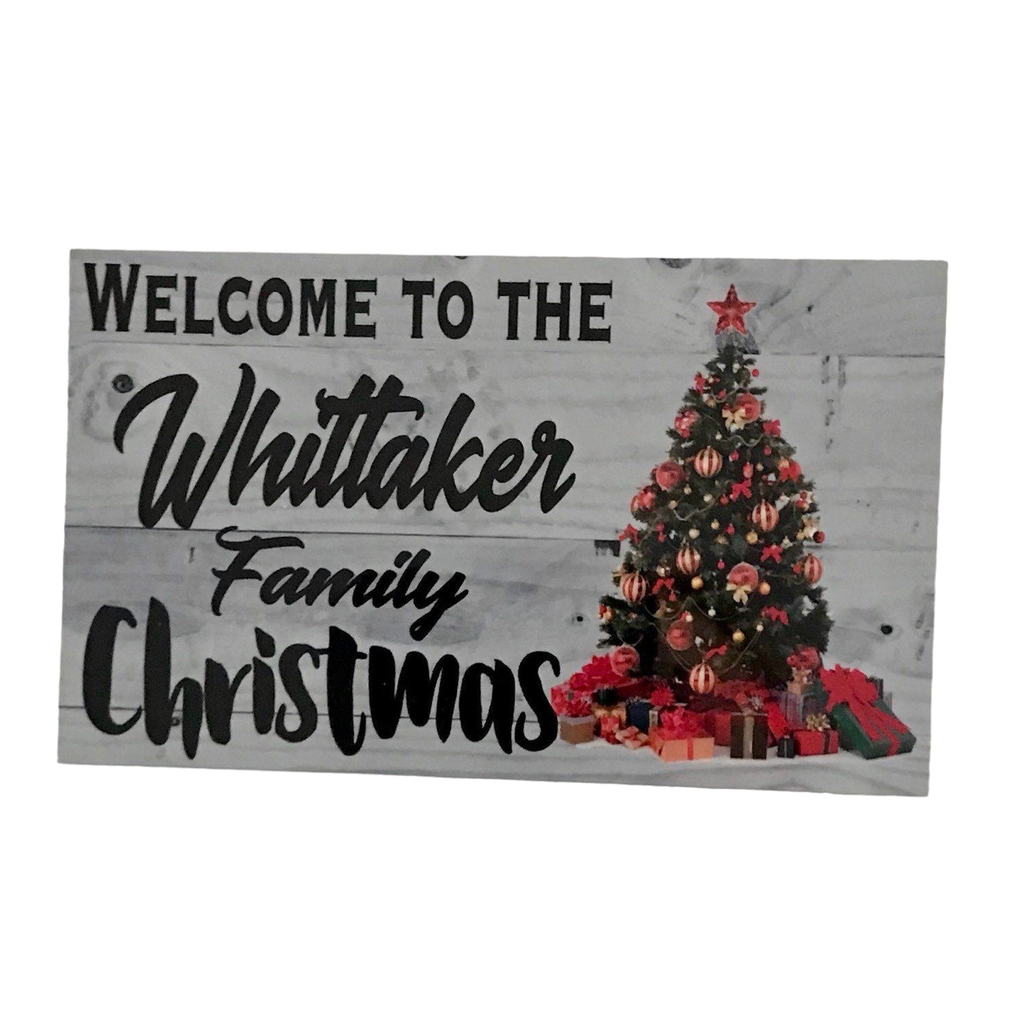 Welcome To Your Family Name Christmas Grey Vintage Custom Sign