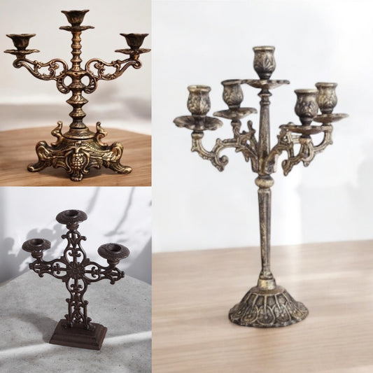 Candelabra Candle Holder Vintage Rustic Cast Iron - The Renmy Store Homewares & Gifts 