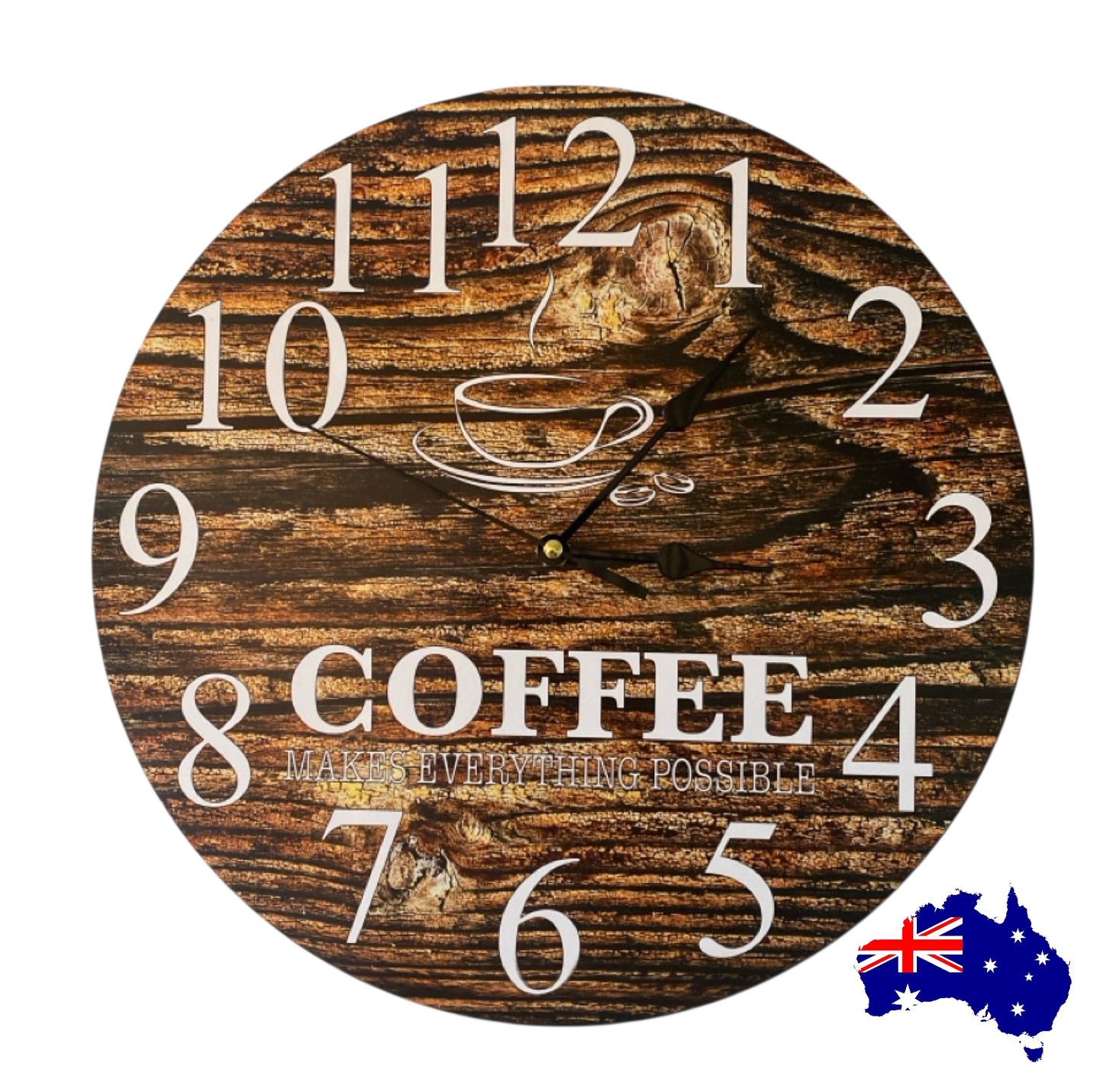 Clock Wall Rustic Wood Coffee Everything Possible Aussie Made