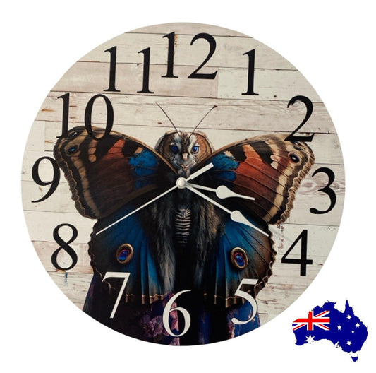 Clock Wall Butterfly Vintage Retro Aussie Made