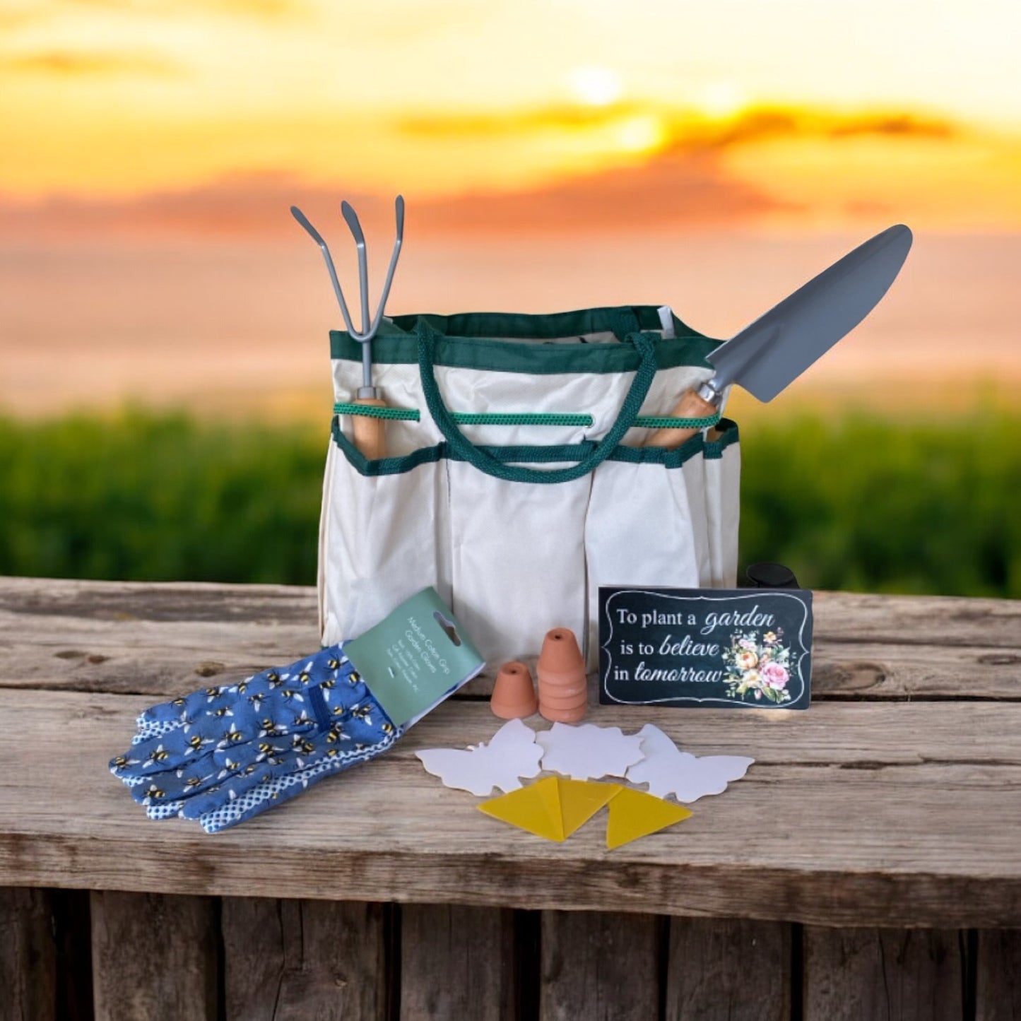 Garden Tool Bag Pot Sign Gloves Gardener Gift Set - The Renmy Store Homewares & Gifts 