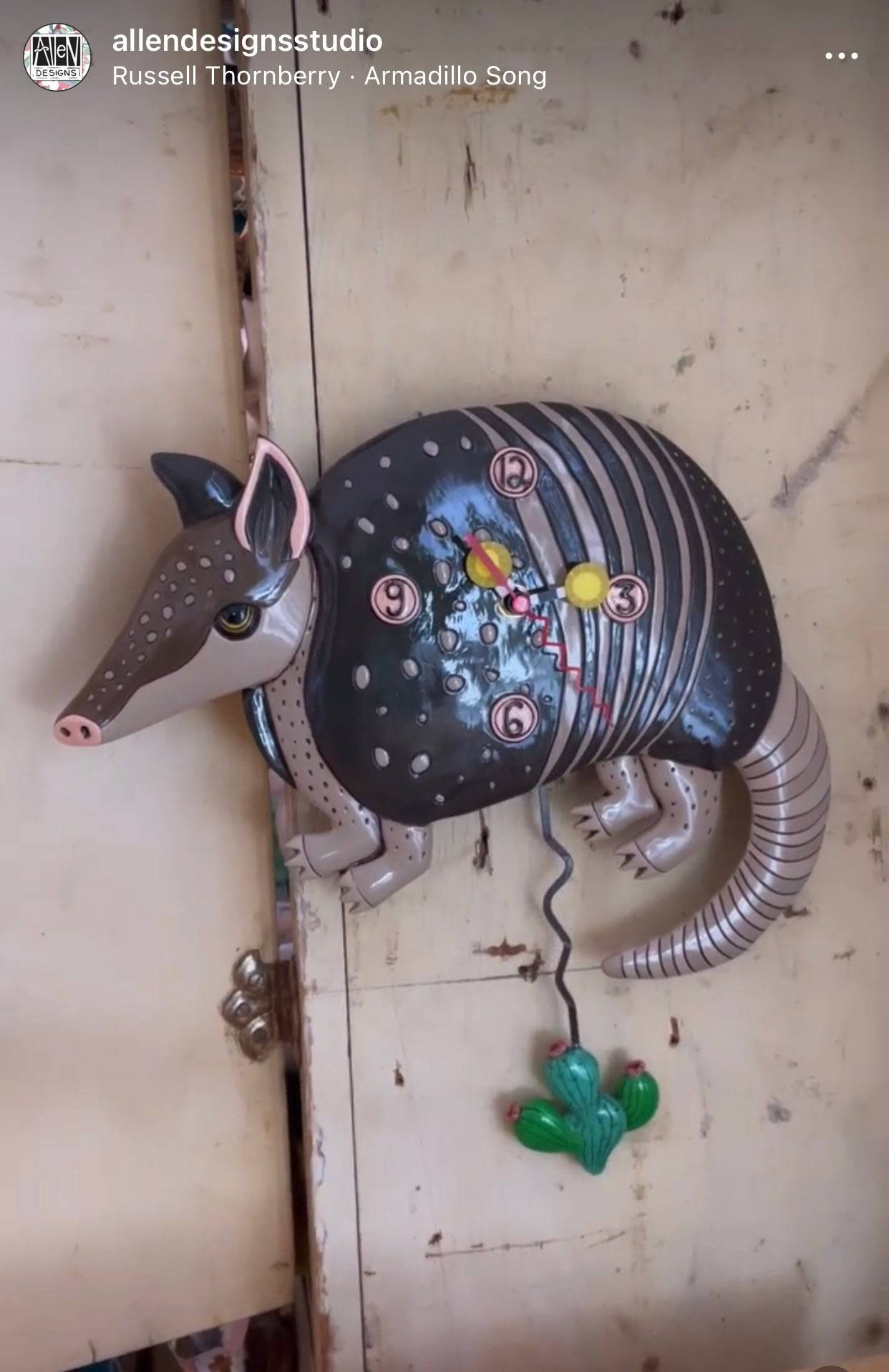 Clock Wall Armadillo Cactus Mexican Allen Designs Pendulum - The Renmy Store Homewares & Gifts 