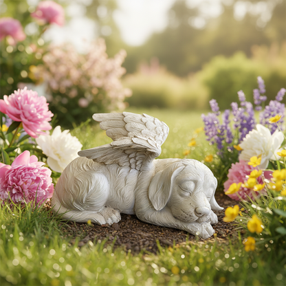 Angel Wings Pet Memorial Statue | Resin Dog Grave Decoration | Garden Memorial Gift