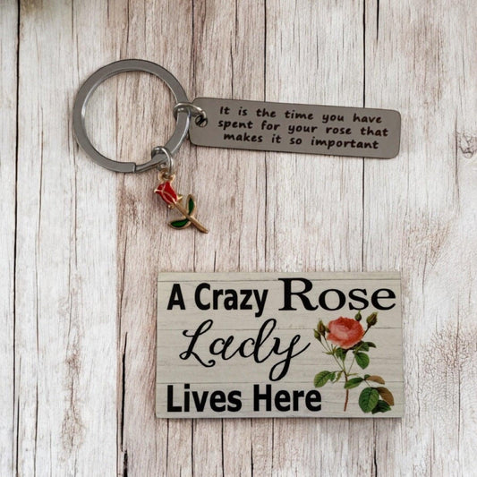 Rose Crazy Rose Lady Lives Sign Keyring Gift Set