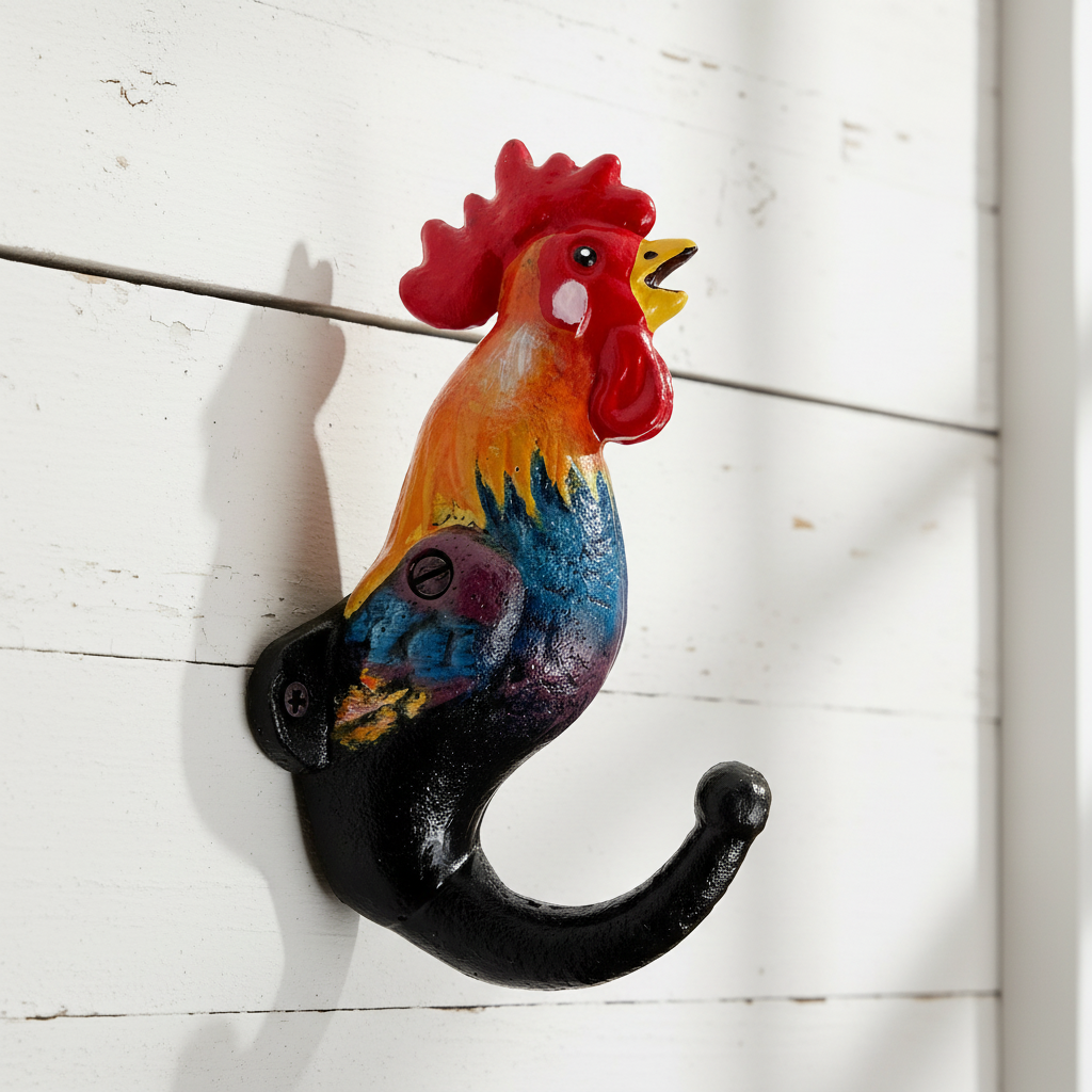 Rooster Chook Hook Key Rack Vintage Country Cast Iron