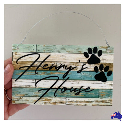 Dog Cat Paws Pet Blue Script Custom Sign - The Renmy Store Homewares & Gifts 