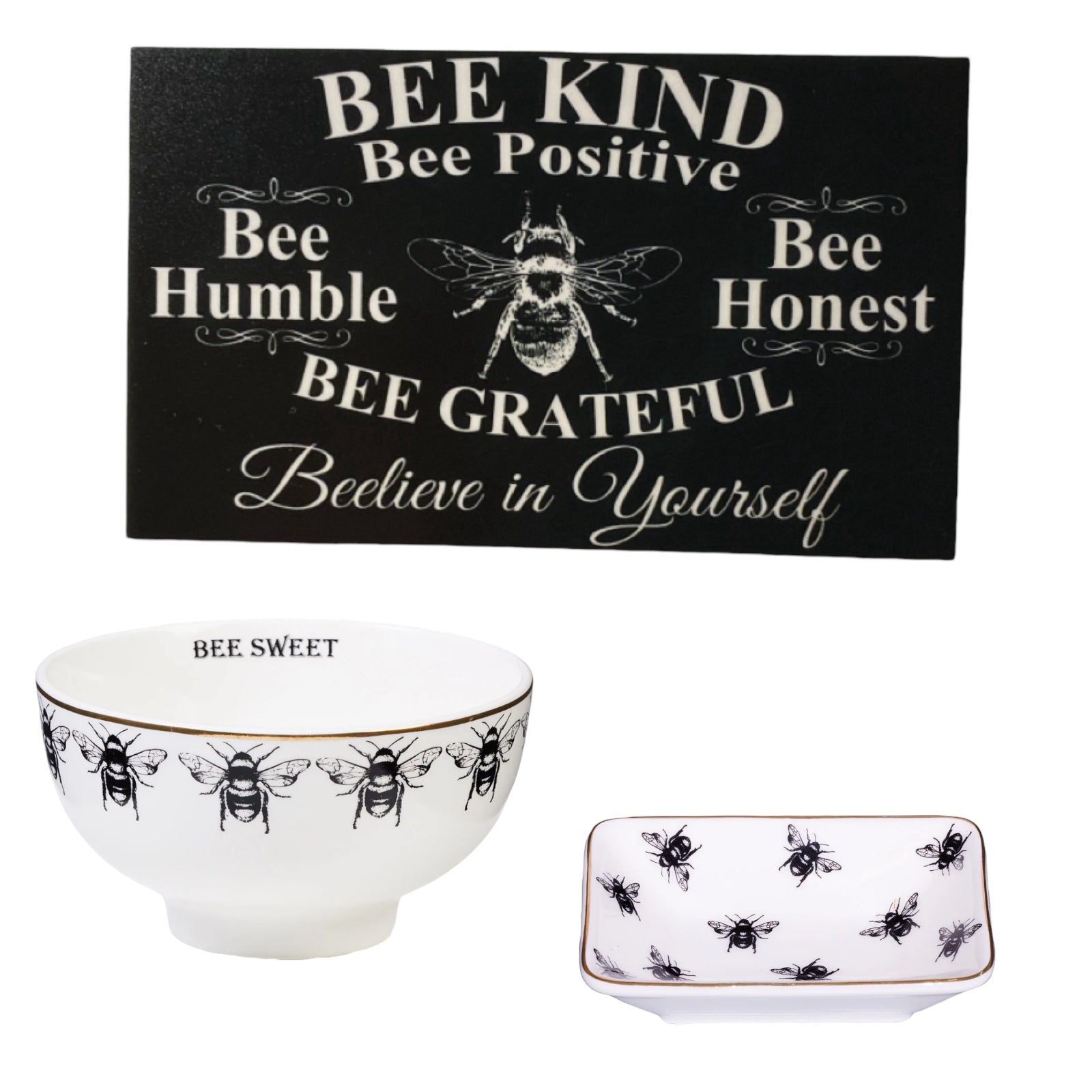 Bee Kitchen Dip Bowl Dish and Sign Gift Set of 3 - The Renmy Store Homewares & Gifts 