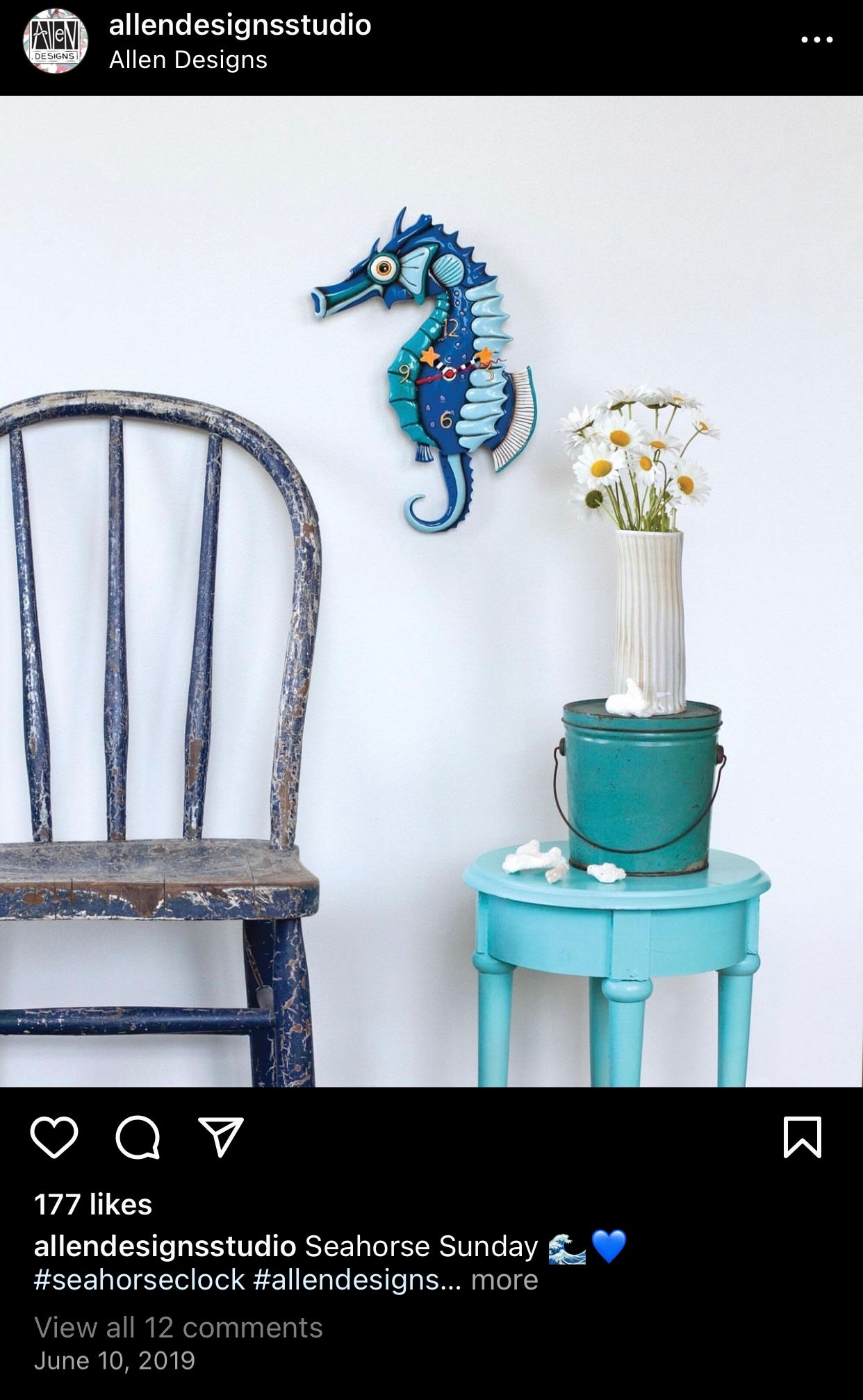 Clock Wall Seahorse Salty Beach Funky Retro - The Renmy Store Homewares & Gifts 