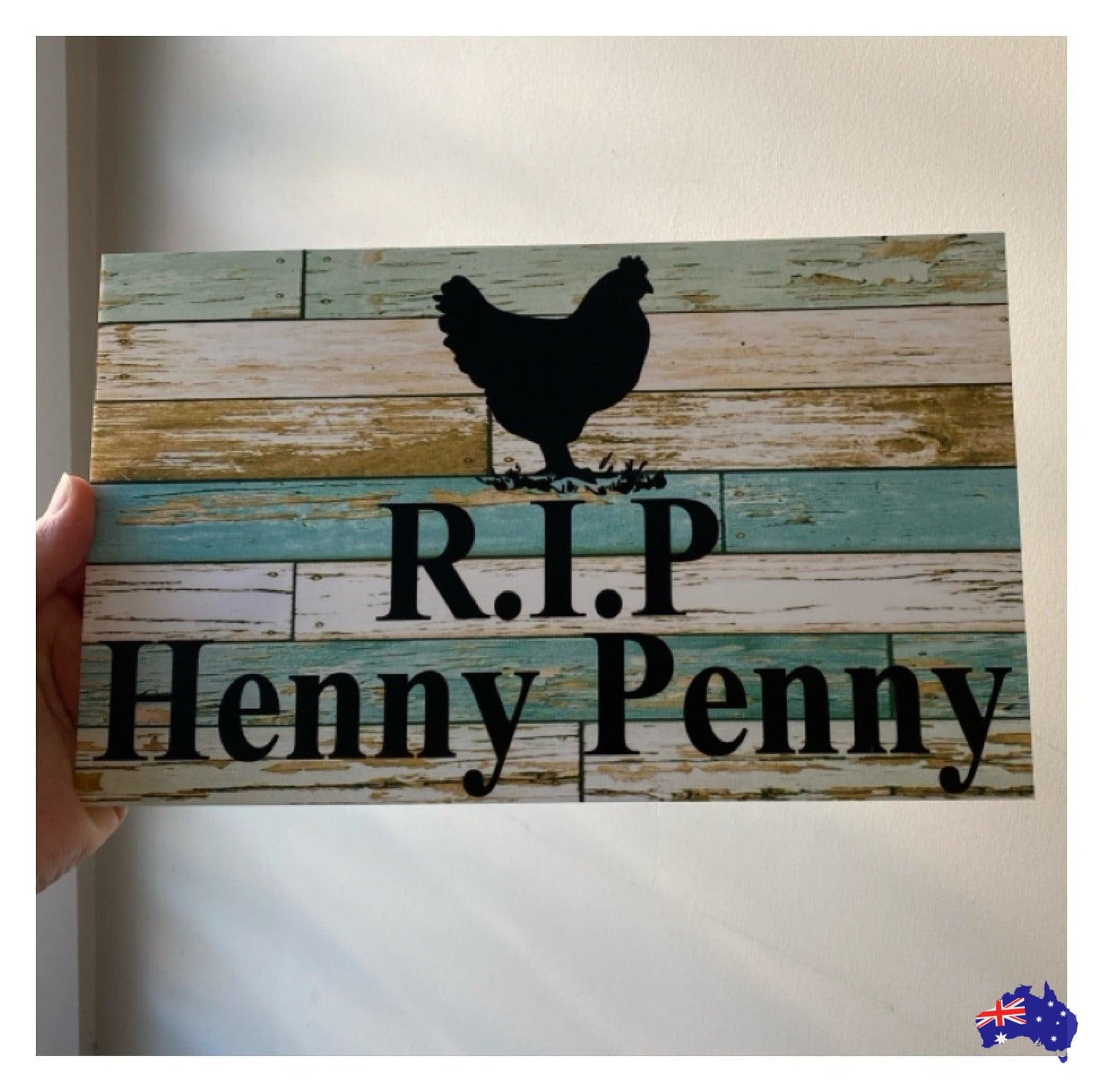 Chicken Hen Custom Personalised Sign Rustic Blue - The Renmy Store Homewares & Gifts 