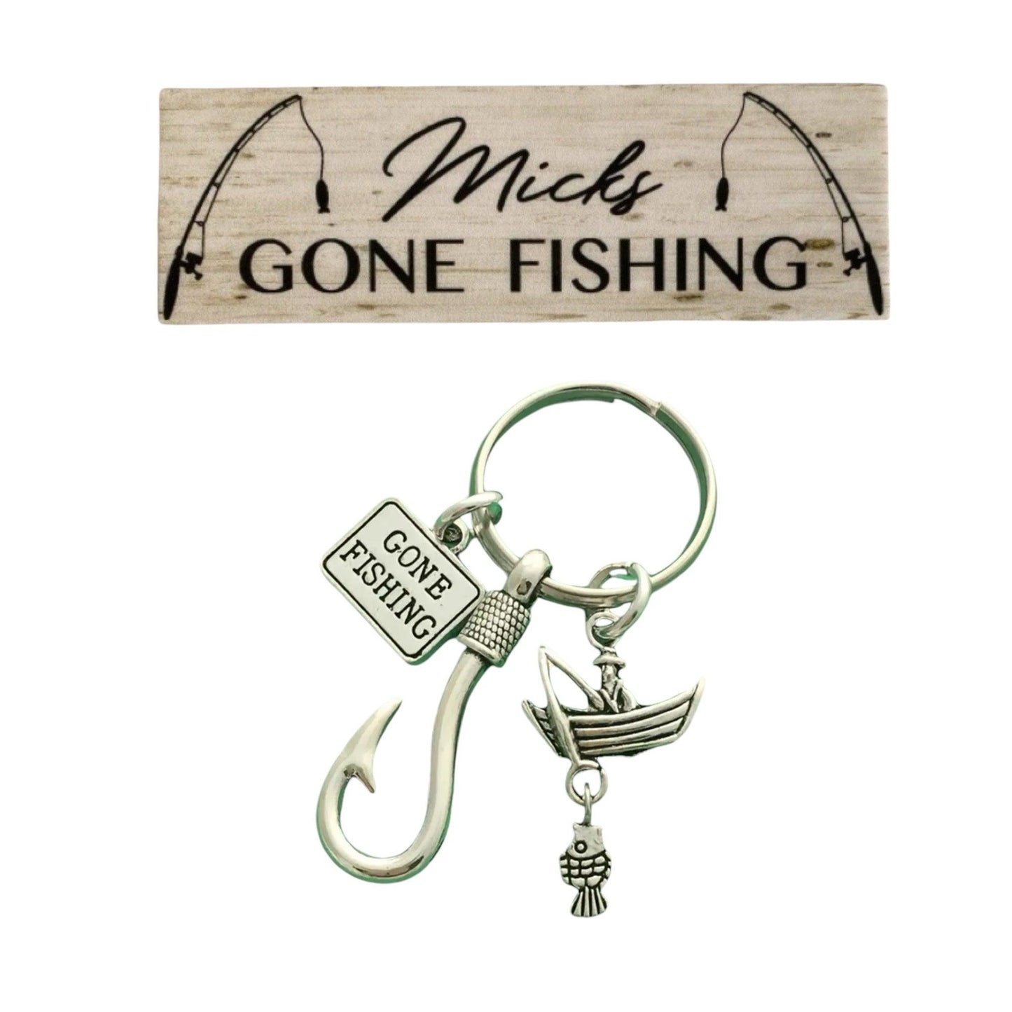 Fish Keyring Personalised Gone Fishing Sign Gift - The Renmy Store Homewares & Gifts 