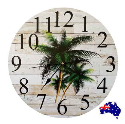 Clock Wall Palm Tree Beach Coastal Aussie Made