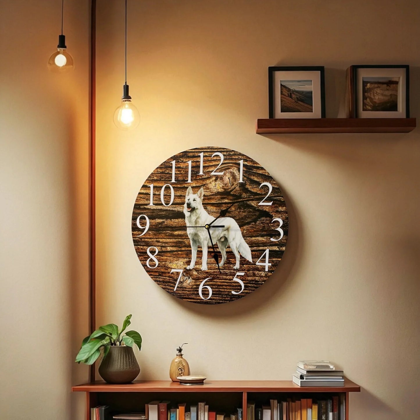 Clock Wall Dog White German Shepherd 30cm 60cm Aussie Made