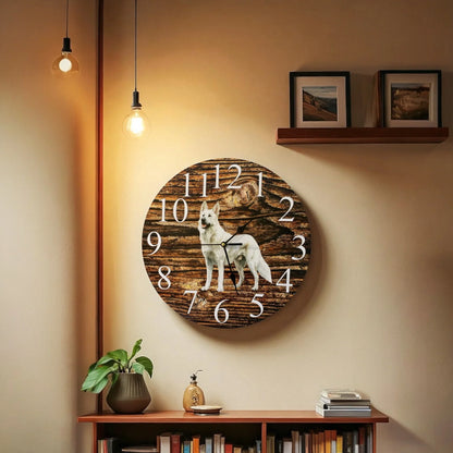 Clock Wall Dog White German Shepherd 30cm 60cm Aussie Made