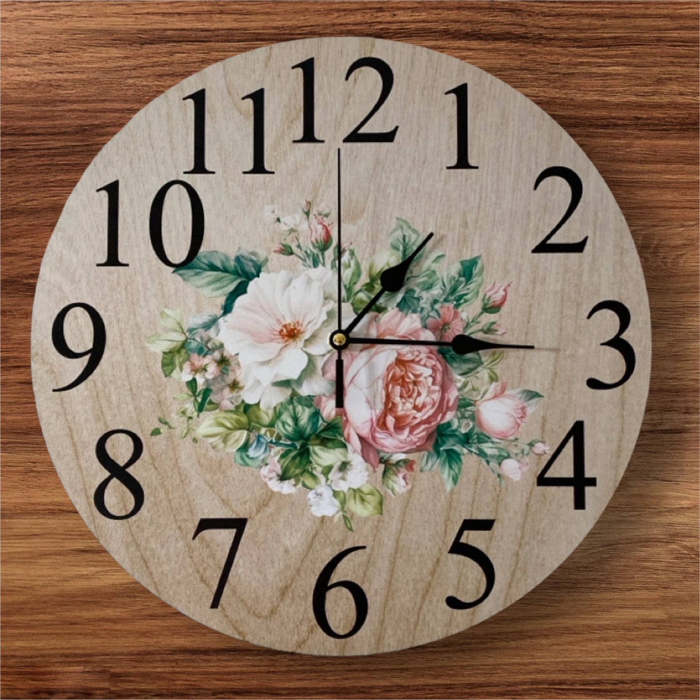 Clock Wall Floral Pink Rose Peony White Aussie Made - The Renmy Store Homewares & Gifts 