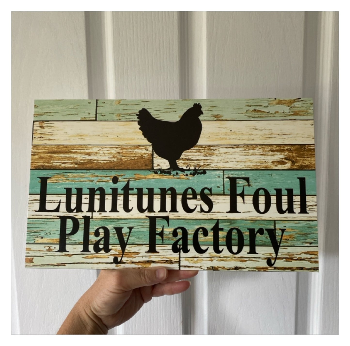 Chicken Hen Custom Personalised Sign Rustic Blue