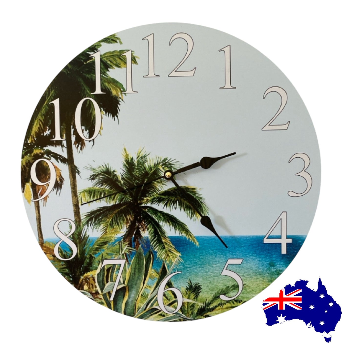 Clock Wall Tropical Palm Beach Coastal Aussie Made