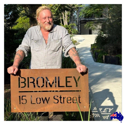 Property Address Script Custom Rusty Cor10 Steel Metal Sign