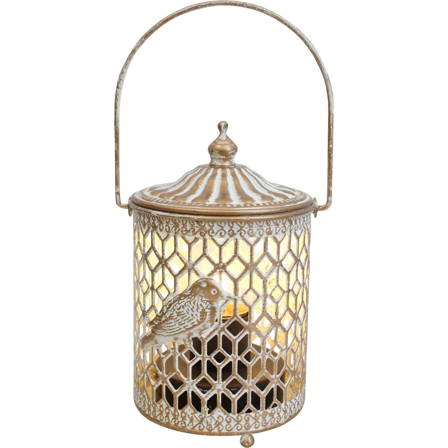 Lantern Light LED Rustic Bird Gold