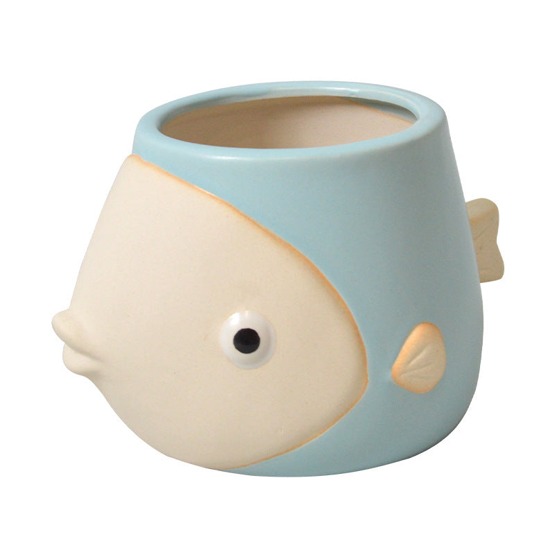 Planter Pot Fish Coastal Blue White Red Pink Yellow Green