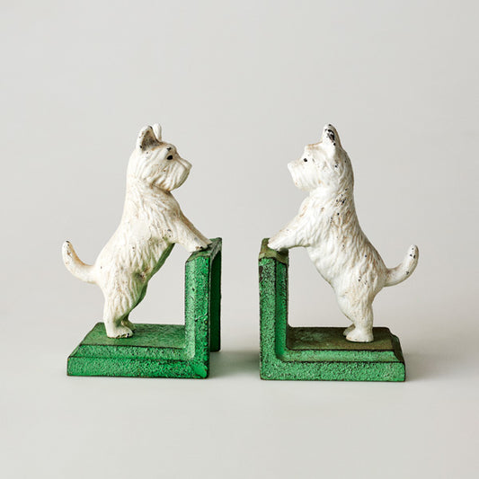 Scottish Highland Dog Bookends White - Cast Iron - Vintage Desk Decor