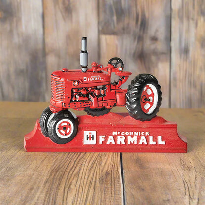 Red Farmall Tractor Cast Iron Door Stop 24cm | Farmhouse Country Decor